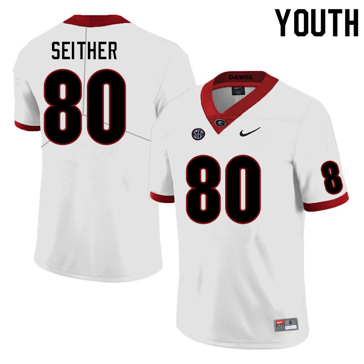 Georgia Bulldogs Youth Brett Seither #80 White Stitched College UGA Football Jersey 23MM017UE